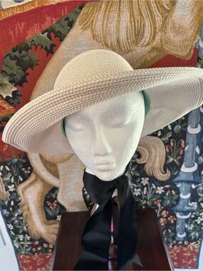 Eric Javits New York Luxury Cream Wide-Brim Straw Hat. Perfect for Travel.